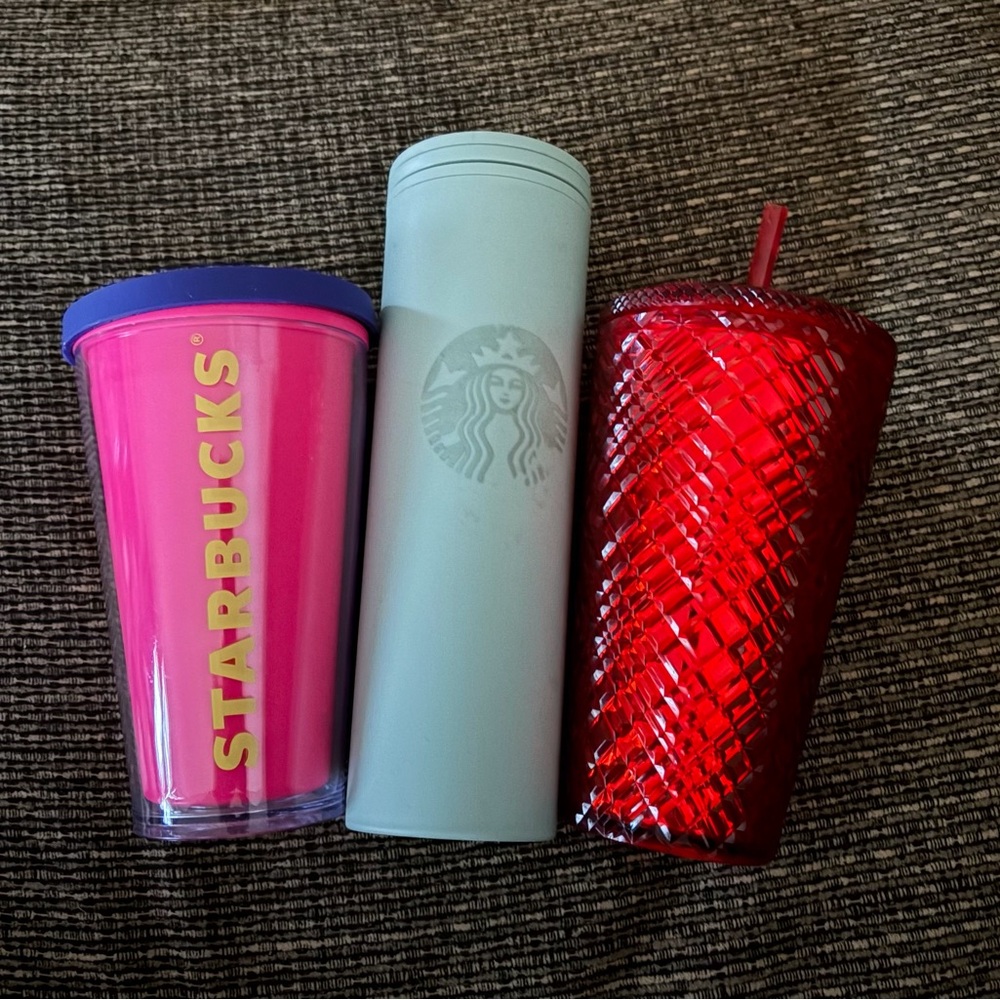 Starbucks Pink, Green, and Red Tumbler Trio